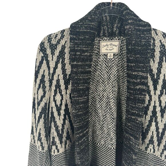 Lucky Brand Sweater Womens 1X Black Cardigan Wool Blend Open Front Long Boho - Picture 5 of 16